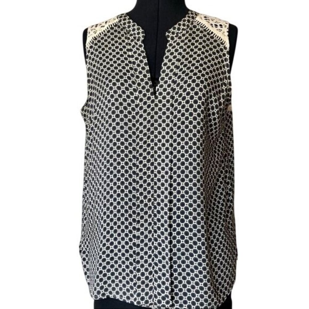 Heartloom Sleeveless Navy & Blue Boho Lace Back Tunic Top L